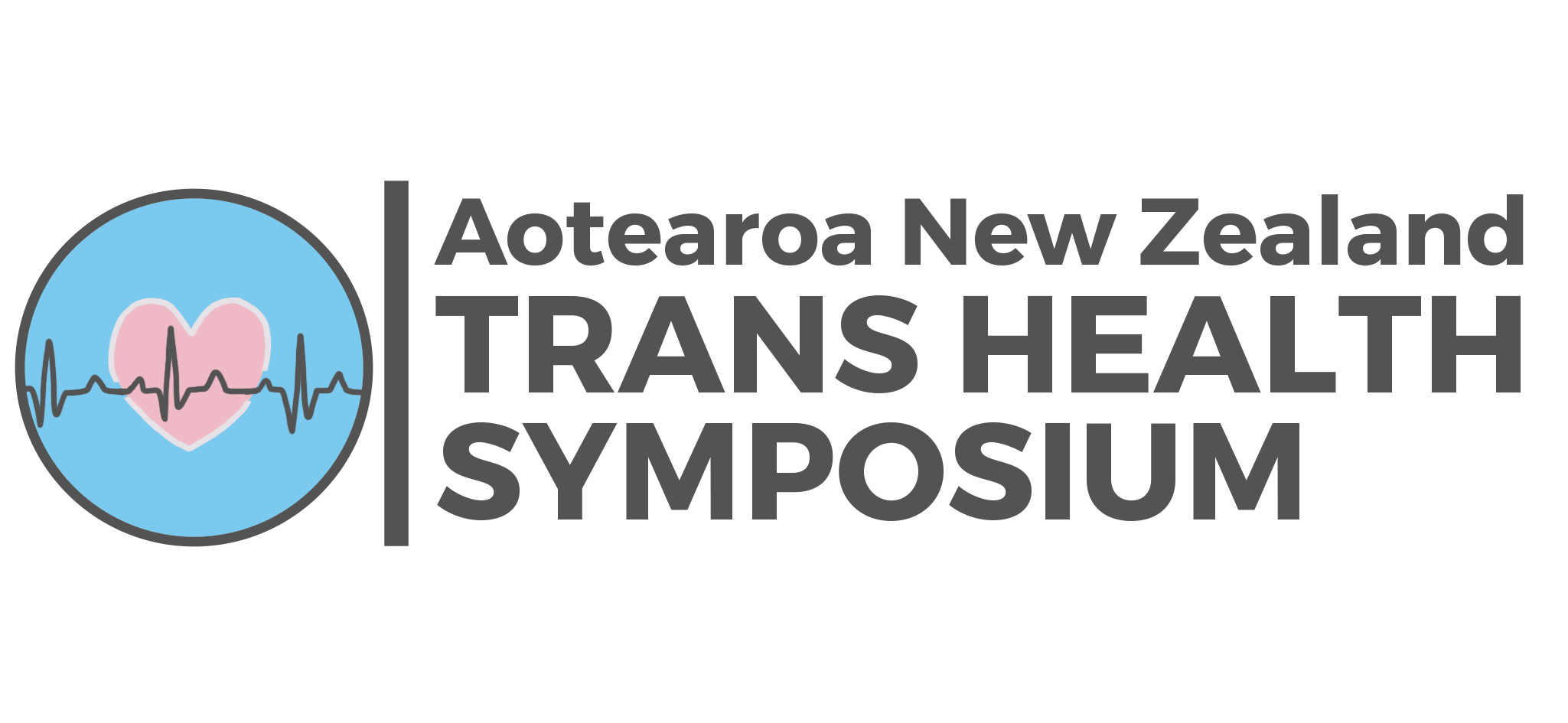 The words Aotearoa New Zealand Trans health Symposium with a GIF of three alternating symbols in the trans pride colours (white, pink and blue) . The images reflect partnership (two hands), trans rights (the trans pride flag) and health (a heart with a pulse).